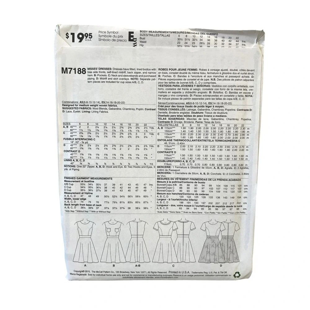 McCall's M7188 Misses' Dresses A5 (6-14) Fit Flare Sundress Jumper Pattern